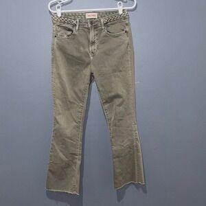 Driftwood Roxy Jeans Women 27 Olive Green Cotton Blend Braided Waist Boho Flare